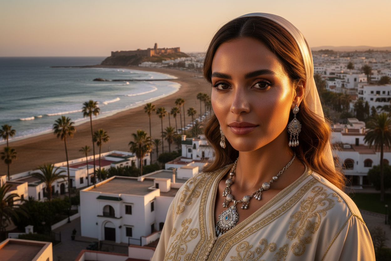 show moroccan beauty women reflects my beauty brand, show agadir city, no text